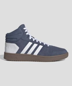 Мъжки Високи Кецове Adidas HOOPS 2.0 MID EE7368 Син Цвят Контрастно Бяло Лого Кафява Подметка
