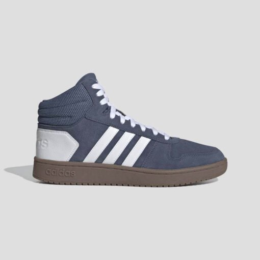 Мъжки Високи Кецове Adidas HOOPS 2.0 MID EE7368 Син Цвят Контрастно Бяло Лого Кафява Подметка