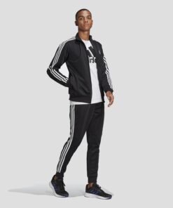 Мъжки Спортен Екип Adidas Primegreen Essentials 3-Stripes Track Suit GK9651 Черен Цвят С Три Бели Ленти Отстрани