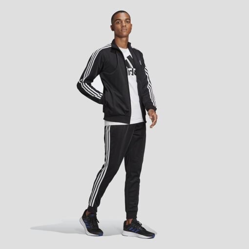 Мъжки Спортен Екип Adidas Primegreen Essentials 3-Stripes Track Suit GK9651 Черен Цвят С Три Бели Ленти Отстрани