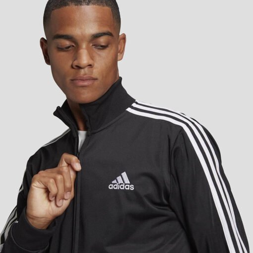 Мъжки Спортен Екип Adidas Primegreen Essentials 3-Stripes Track Suit GK9651 Черен Цвят С Три Бели Ленти Отстрани