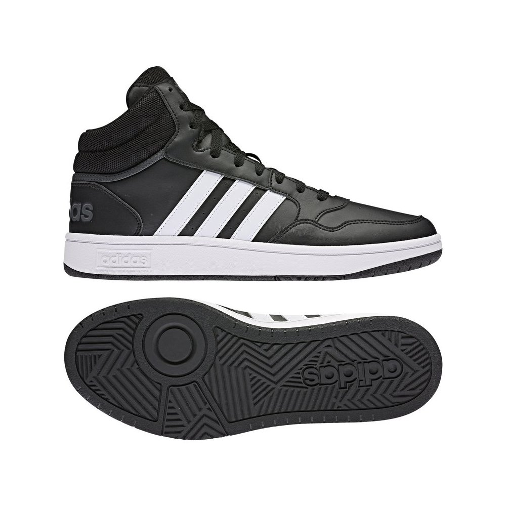 Мъжки Кецове Adidas Hoops 3.0 Mid GW3020 Черен Цвят С Контрастна Бяла Подметка И Лого