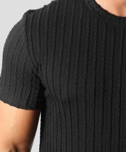 Мъжка Релефна Тениска 1FN-BM1518-1BLACK Черен Цвят