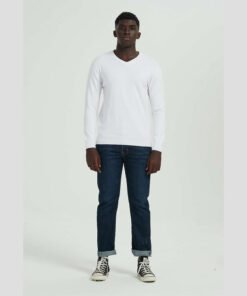 Мъжки Пуловер Yves Enzo 14YE6745W Бял Цвят Шпиц Яка